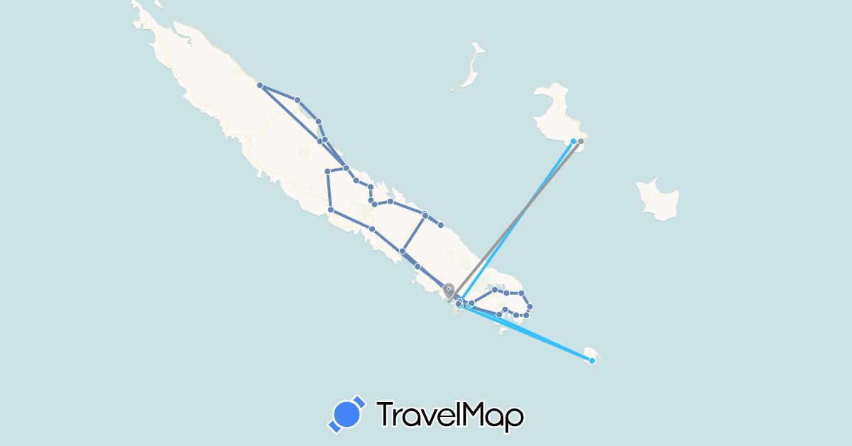 TravelMap itinerary: driving, plane, cycling, boat in New Caledonia (Oceania)