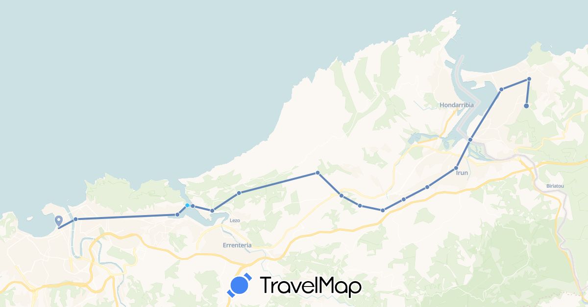 TravelMap itinerary: driving, cycling, boat in Spain, France (Europe)